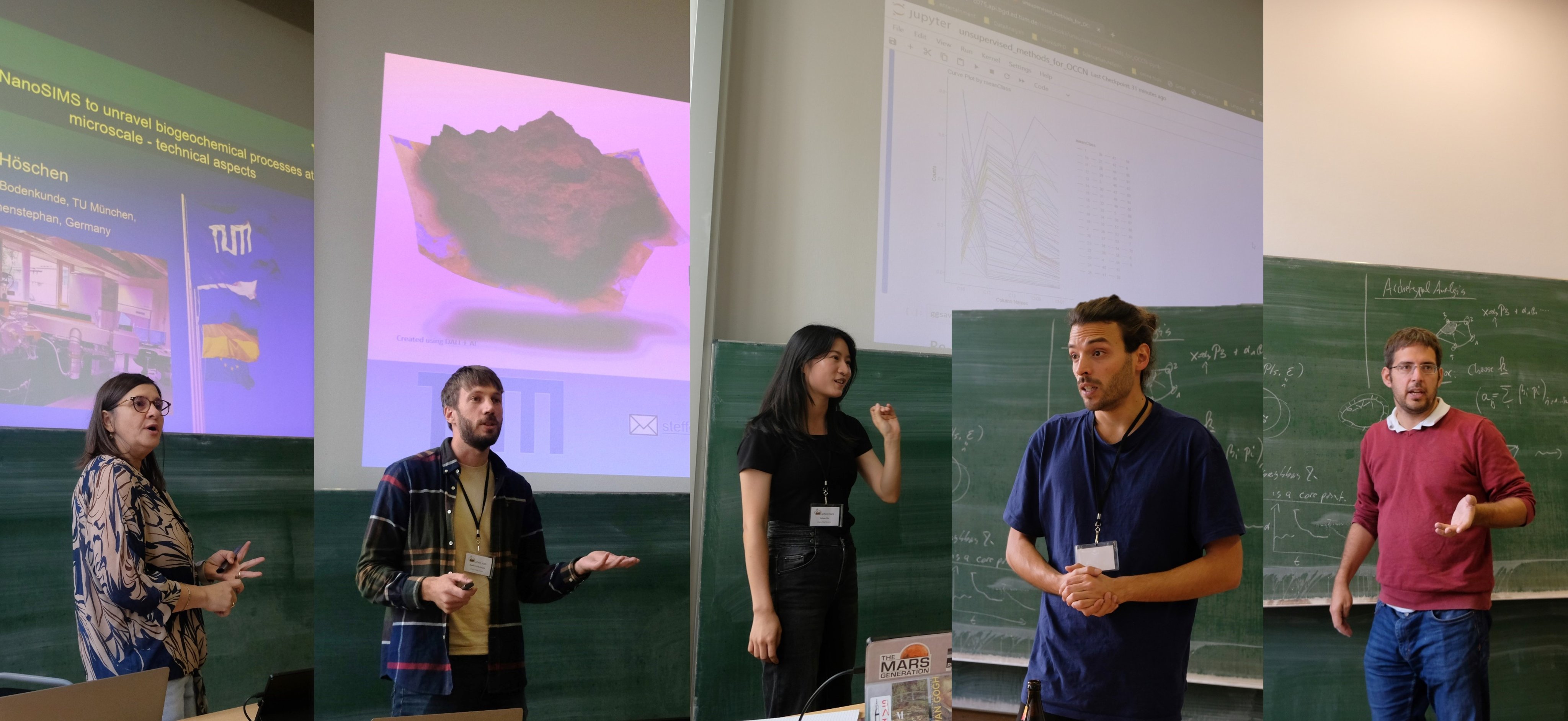 Snapshots from talks by Carmen Höschen, Steffen Schweizer, Yahan Hu, Maximilian Zollner, and Martin Werner