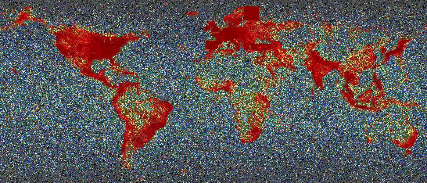 Twitter Density as seen from colouring 200 million tweets by the radius of kNN neighborhoods.